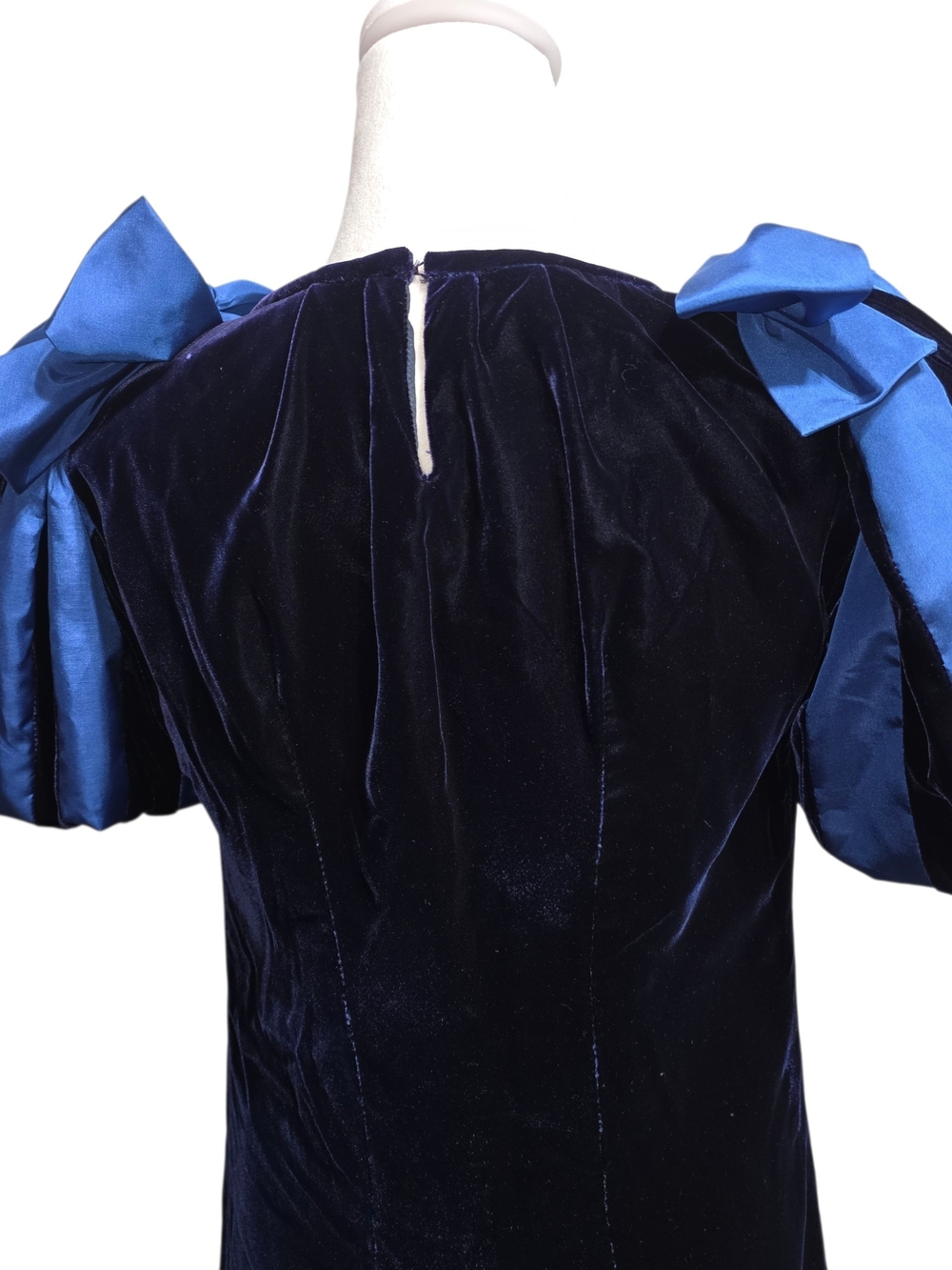 Vintage Nipon Boutique Blue Velvet Puff Sleeve Mini Dress Size 4 Coquette Party - Picture 6 of 13